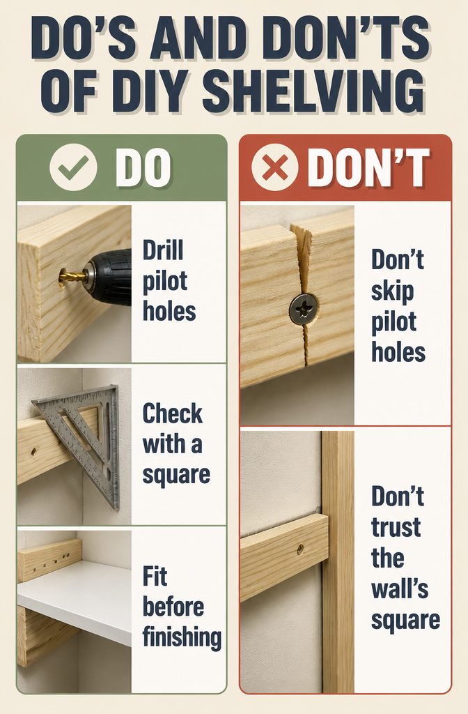 A visual guide to do's and don'ts in DIY shelving.