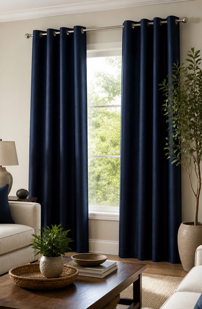 Drapes for Living Room: 6 Styles to Know Before You Buy 2 Two classic drape panels hanging from a simple rod by a window.