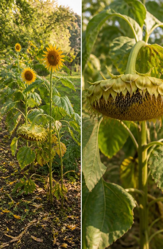 How to Harvest Sunflower Seeds: 6 Steps for 2026 2 Sunflower heads with yellowing petals and drooping posture indicate ripeness.