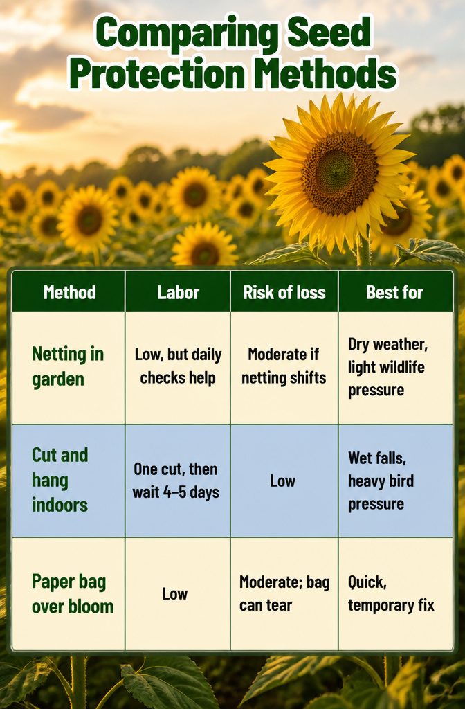 How to Harvest Sunflower Seeds: 6 Steps for 2026 8 A sunflower head covered with breathable netting to deter wildlife.