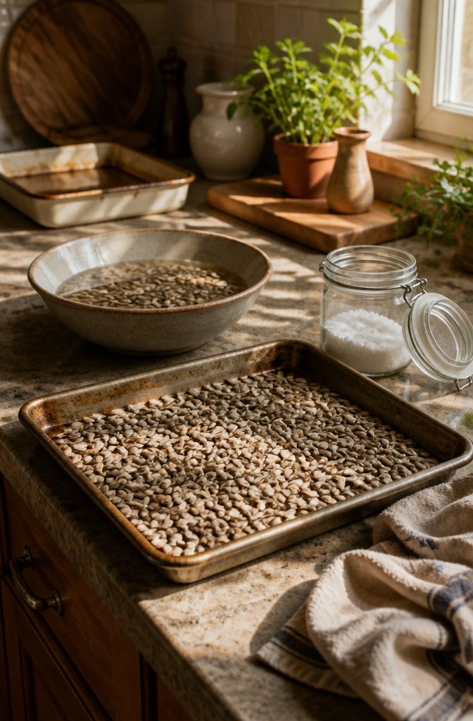 How to Harvest Sunflower Seeds: 6 Steps for 2026 9 A baking sheet lined with raw sunflower seeds ready for roasting.