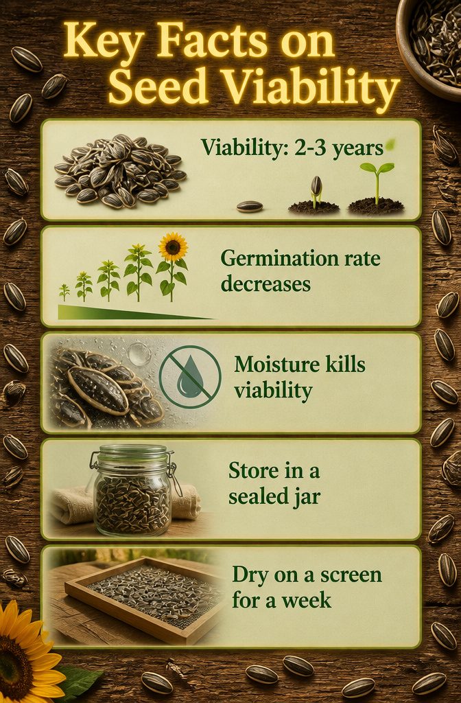 How to Harvest Sunflower Seeds: 6 Steps for 2026 10 Information graphic detailing sunflower seed viability and storage tips.