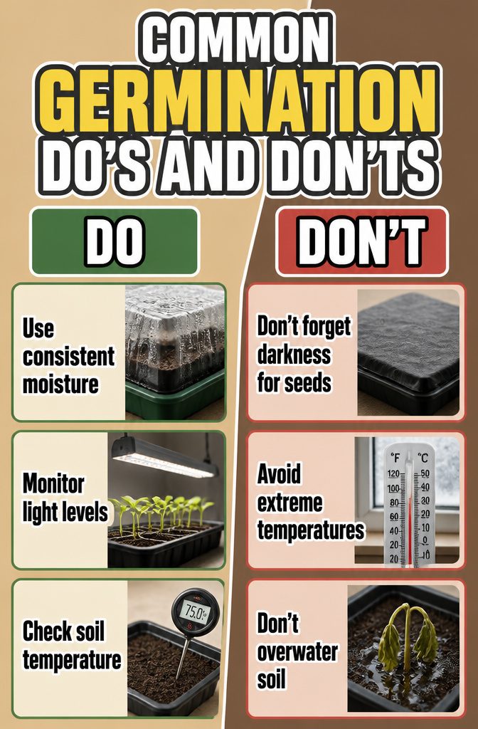 An image illustrating common germination do's and don'ts.