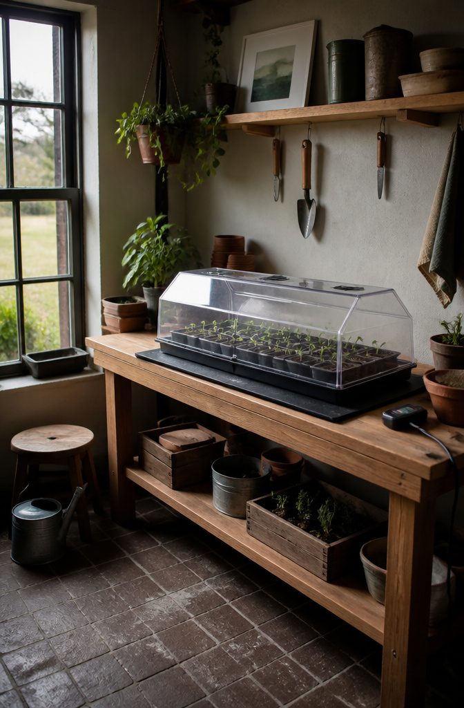 Heat mats used for starting warm-season crops indoors.