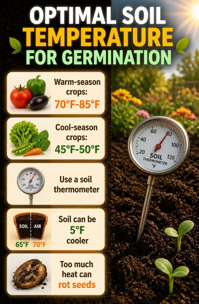 An image showing optimal soil temperature for seed germination.
