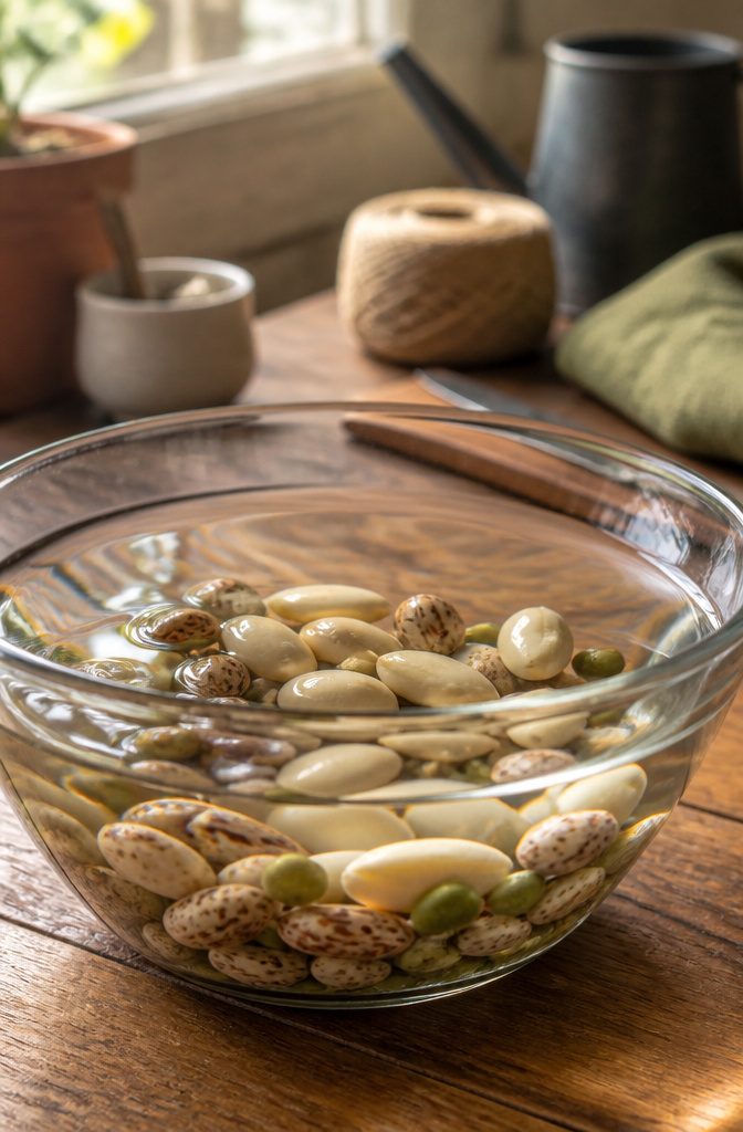 Soaked seeds in a glass bowl filled with warm water.