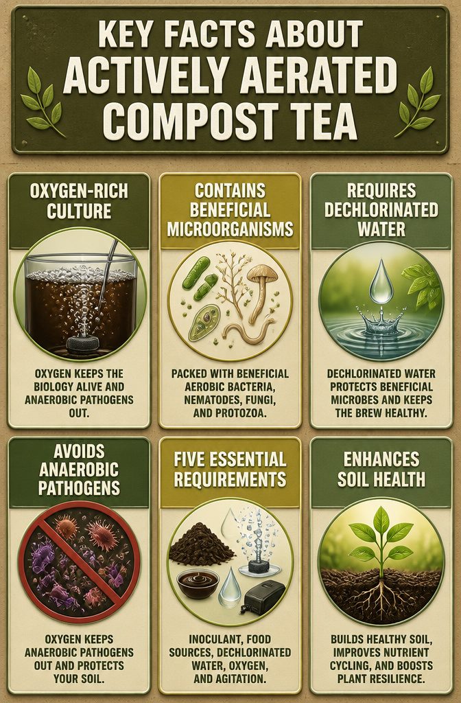 Information image titled 'Key Facts About Actively Aerated Compost Tea'.