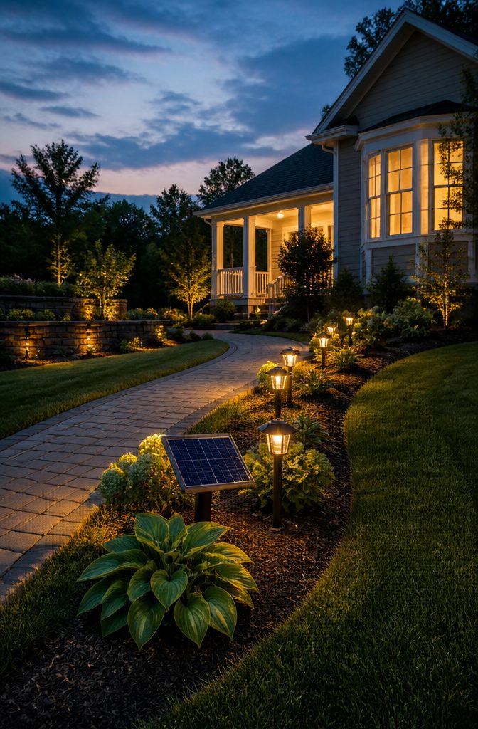 How to Save Energy with Solar Lights: 6 Outdoor Types That Work 11 A solar-powered light illuminating a garden at night.
