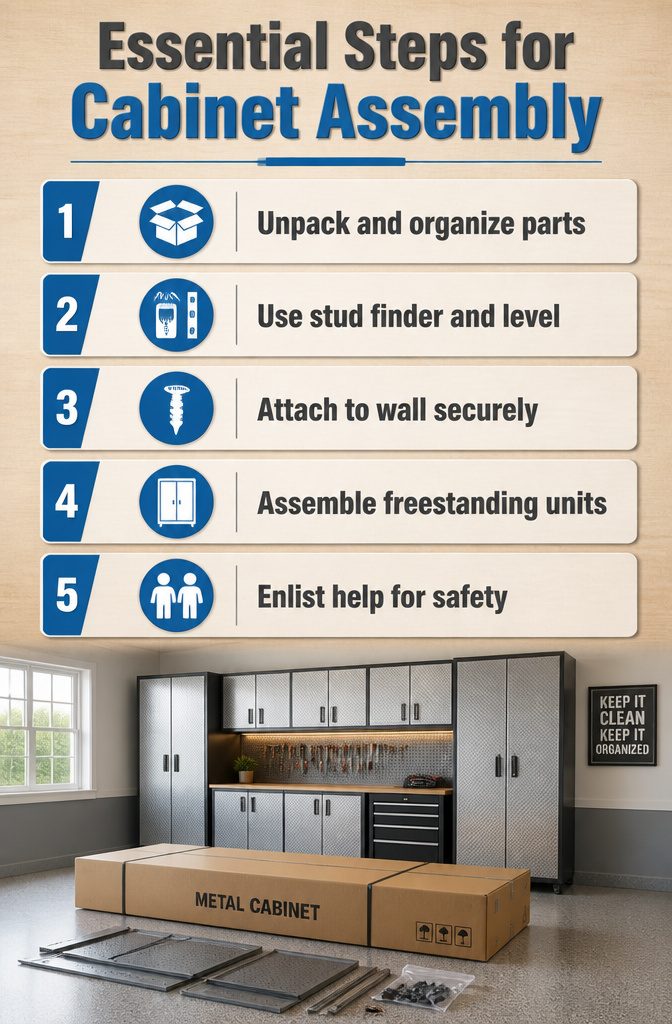 Metal Garage Cabinet Types: Wall, Floor, Rolling, Freestanding & Steel Gauges 7 Assembly and Installation