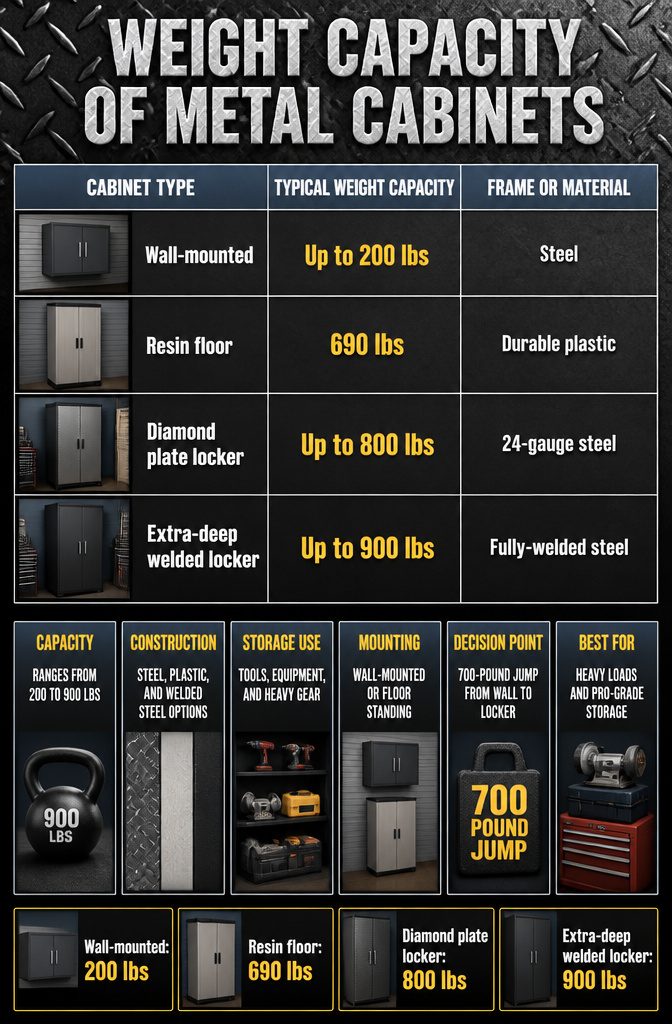 Metal Garage Cabinet Types: Wall, Floor, Rolling, Freestanding & Steel Gauges 8 Weight Capacity by Cabinet Type