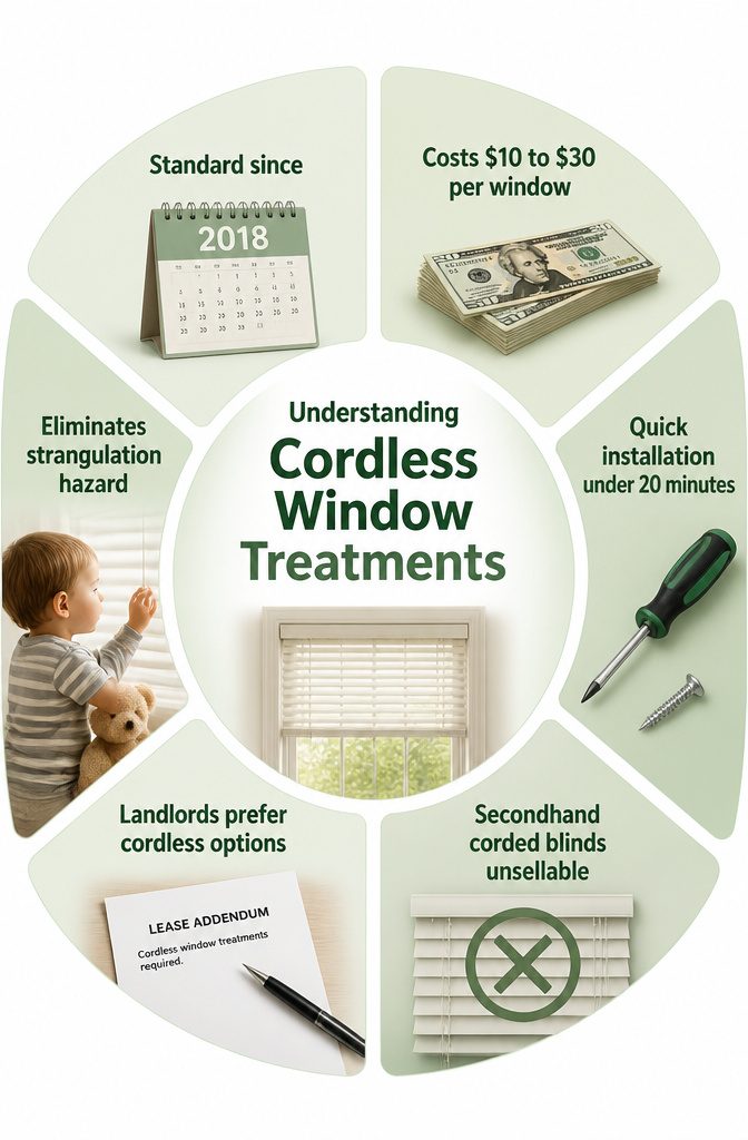 Illustration explaining cordless window treatment mechanisms.