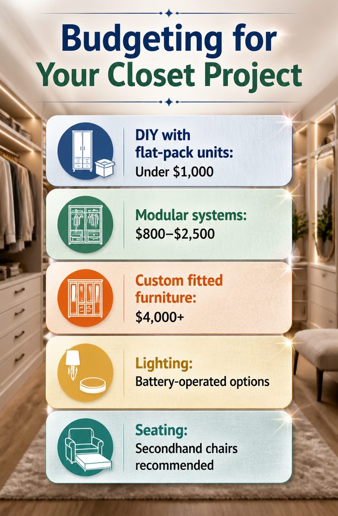 Chart detailing budget options for closet projects.