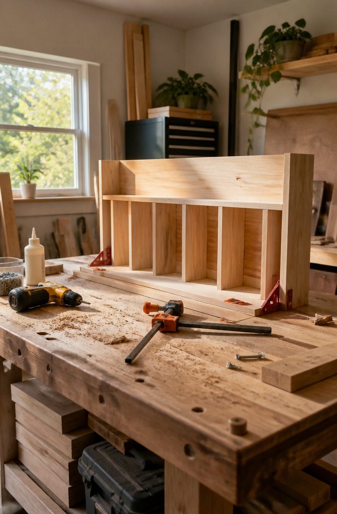 How to Build a Tool Charging Station: A 7-Step Guide for 2026 6 Partially assembled charging station on a wooden table with tools.