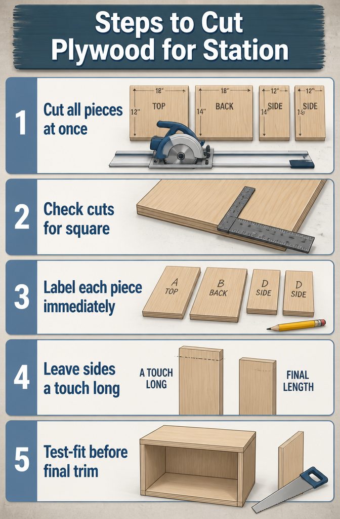 How to Build a Tool Charging Station: A 7-Step Guide for 2026 4 Steps to cut plywood for a tool charging station.