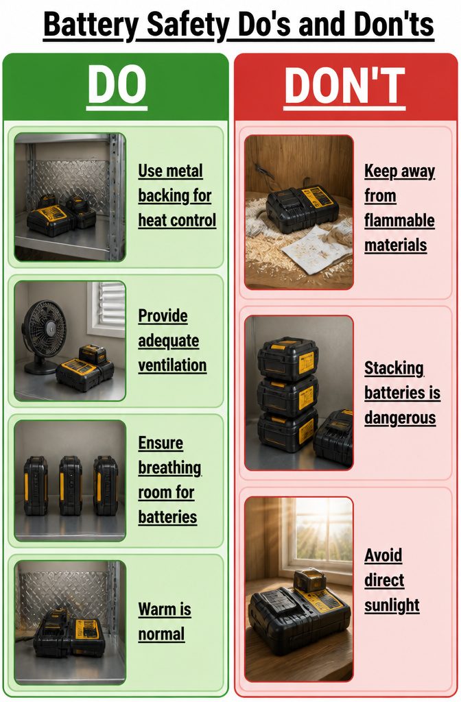 How to Build a Tool Charging Station: A 7-Step Guide for 2026 11 Do's and Don'ts for battery safety in a charging station.