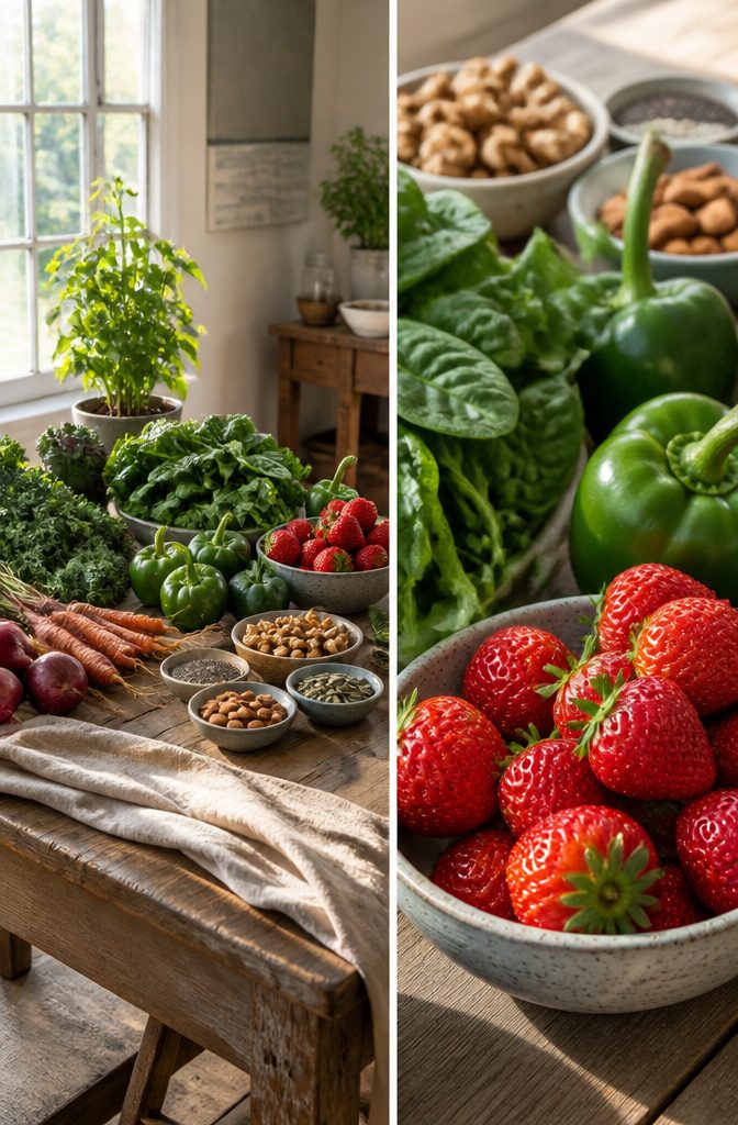 Photograph discussing nutrient differences in organic produce.