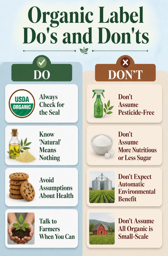 Information image titled 'Organic Label Do's and Don'ts'.