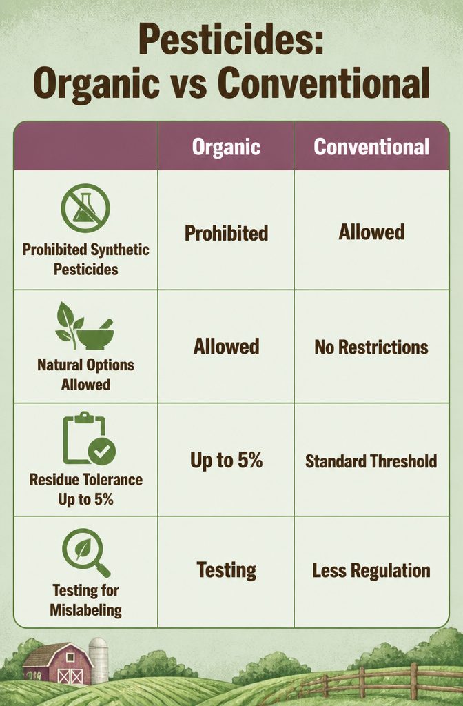 Information image titled 'Pesticides: Organic vs Conventional'.