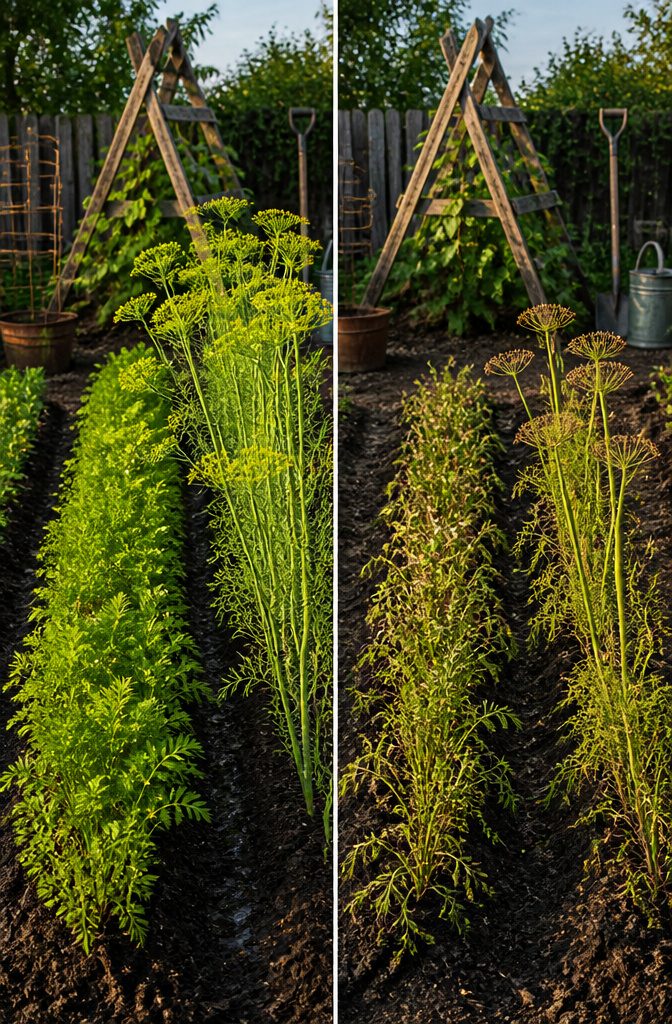 What Not to Grow: Incompatible Plants for Vegetable Gardens 5 Carrots and dill growing in a garden bed.