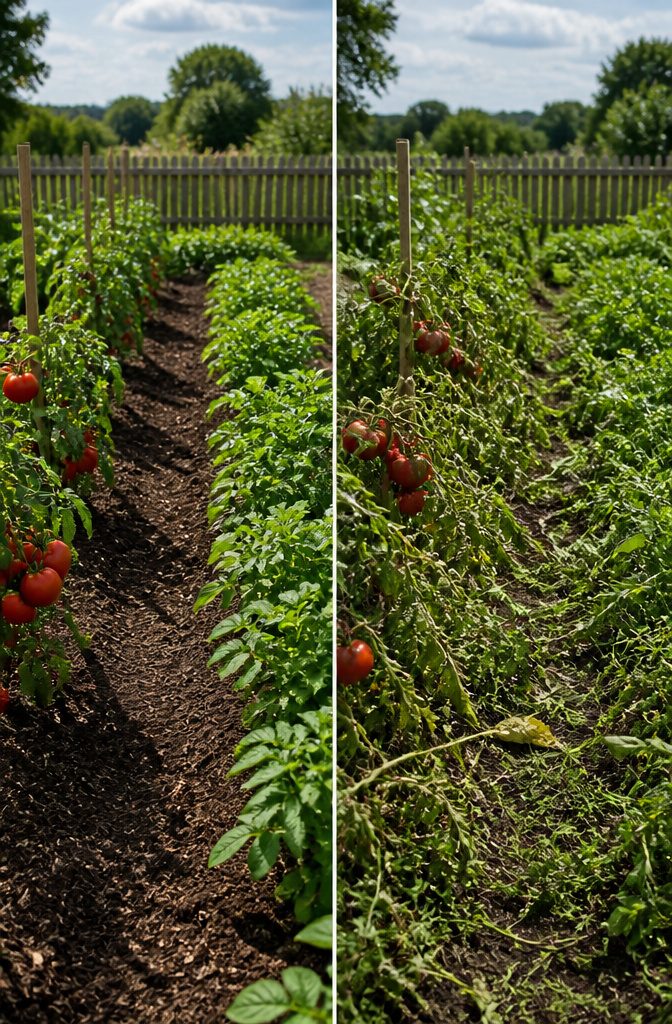 What Not to Grow: Incompatible Plants for Vegetable Gardens 2 Tomato and potato plants in a garden, showing potential crowding.