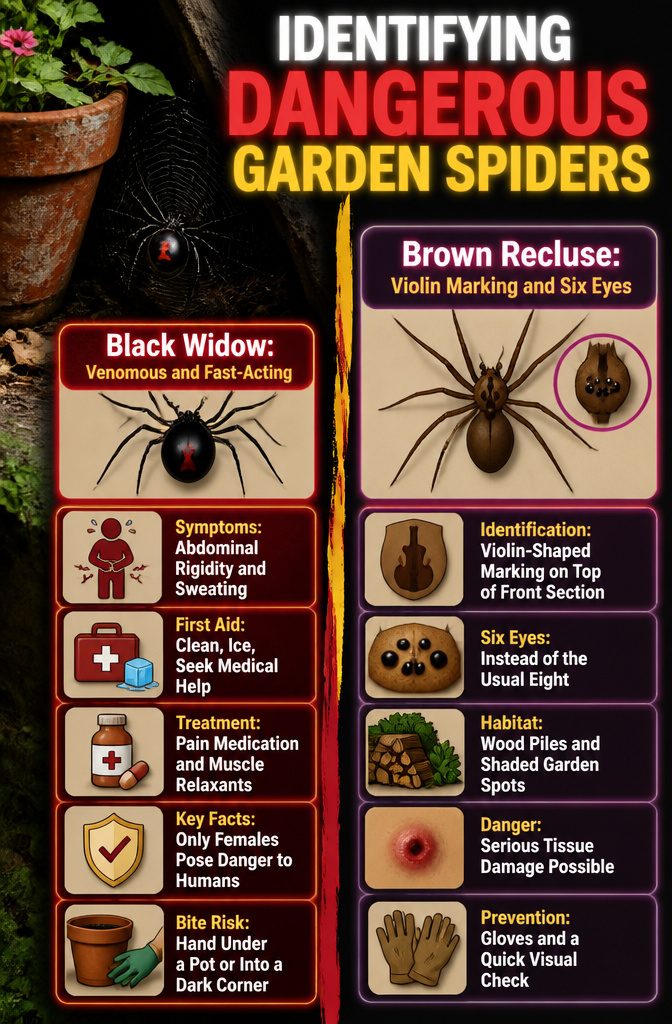 What to Do About Spiders in Your Garden 12 An information graphic identifying dangerous garden spiders.
