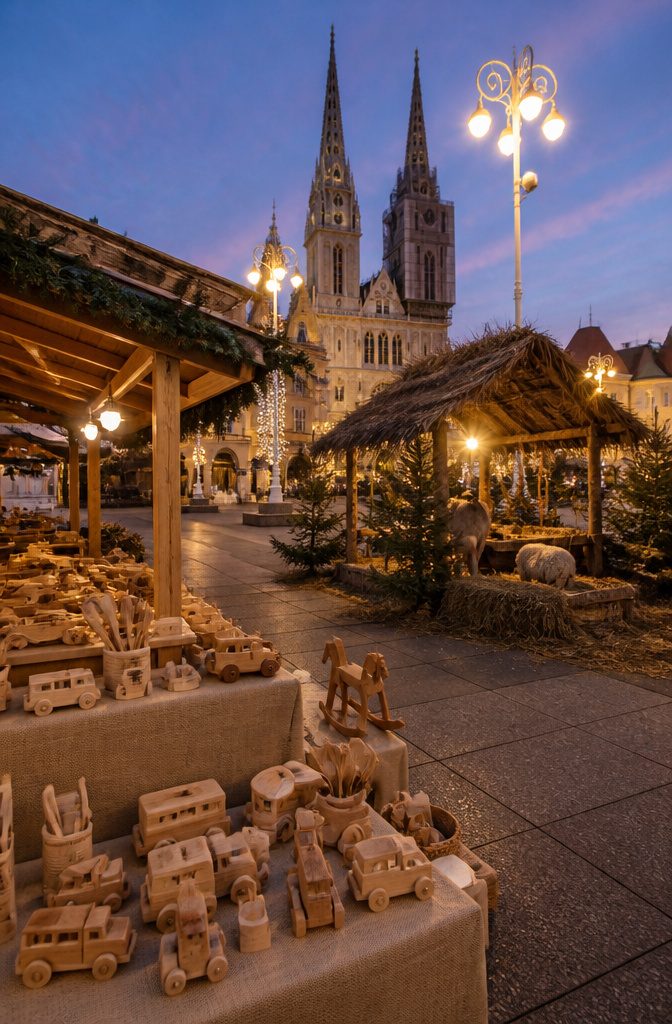 Where to Spend the Holidays: 14 Destinations for 2026 6 Advent market in Zagreb featuring festive stalls and a live nativity.