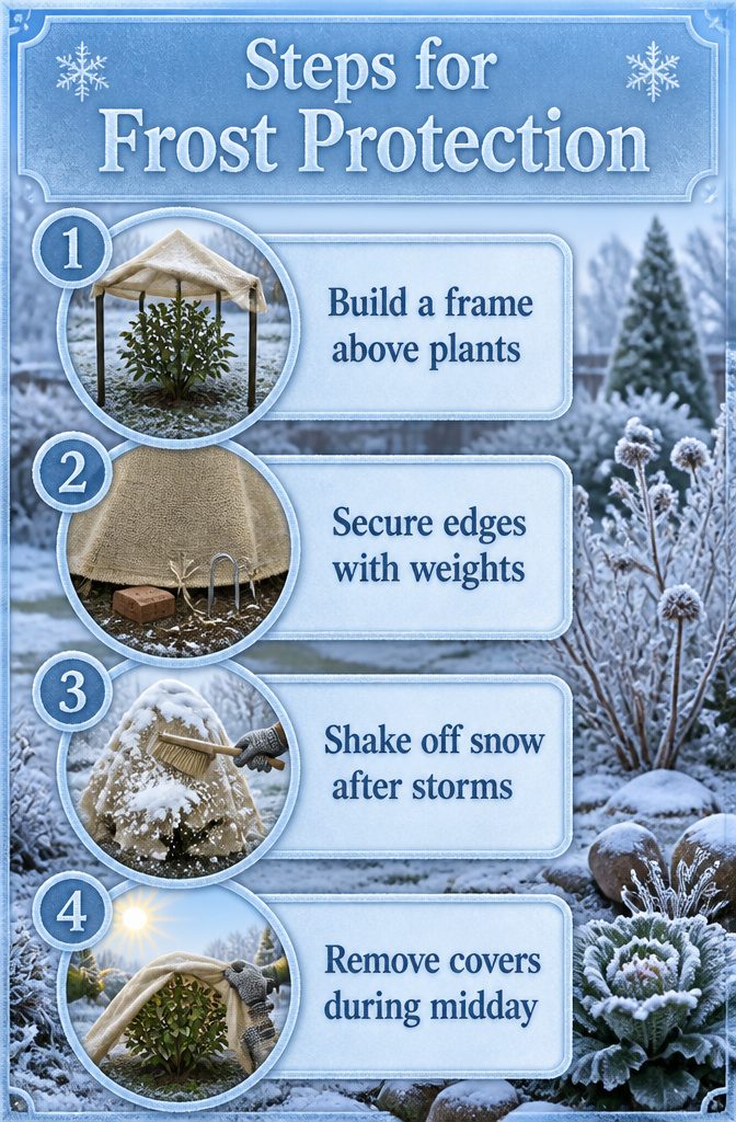 Which Plants to Winterize: Perennials, Tender Plants and Cold-Hardy Options 10 Burlap cover draped over a plant, secured against frost and wind.