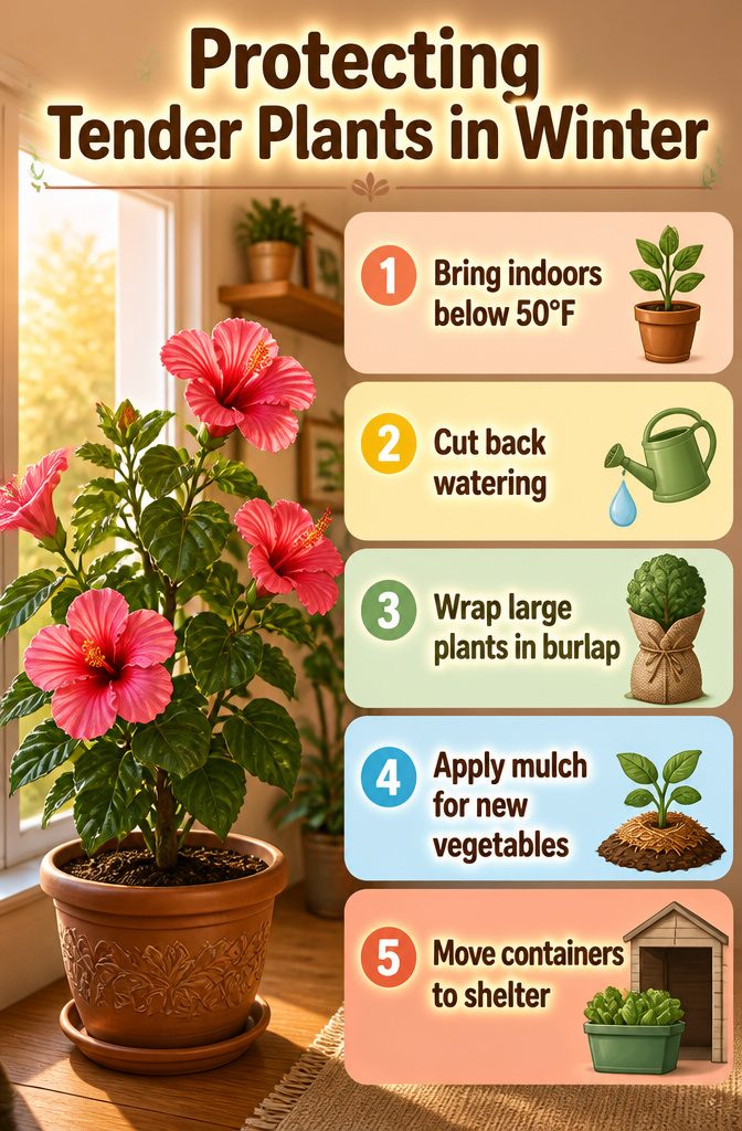 Which Plants to Winterize: Perennials, Tender Plants and Cold-Hardy Options 5 Tropical plants in a garden requiring protection from winter temperatures.