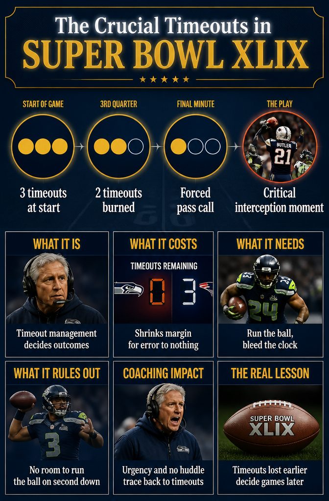 Graphic discussing crucial timeouts in Super Bowl XLIX.