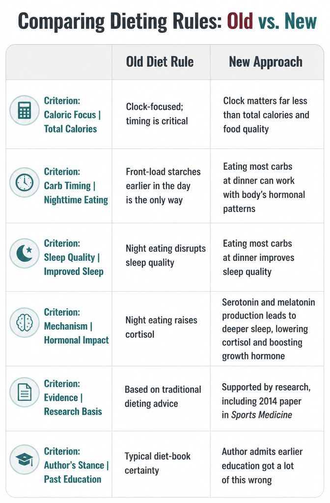 Why I Chose to Read Always Eat After 7 PM by Joel Marion: 4 Key Ideas 4 A graphic comparing old dieting rules with new ones.