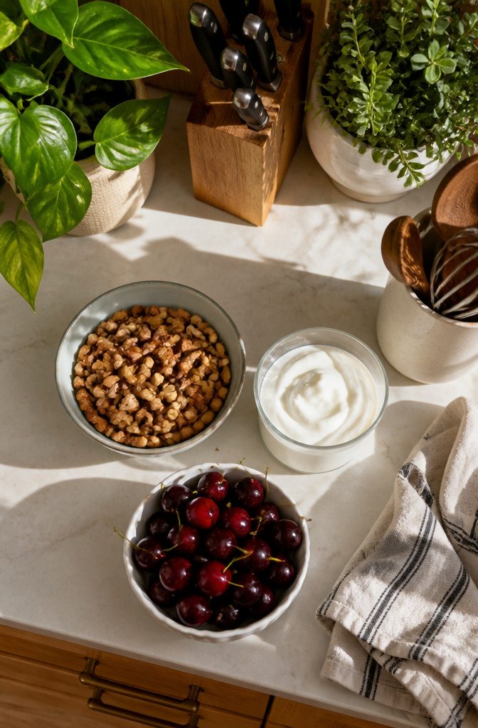 Why I Chose to Read Always Eat After 7 PM by Joel Marion: 4 Key Ideas 6 A display of nuts, Greek yogurt, and berries as healthy snack options.