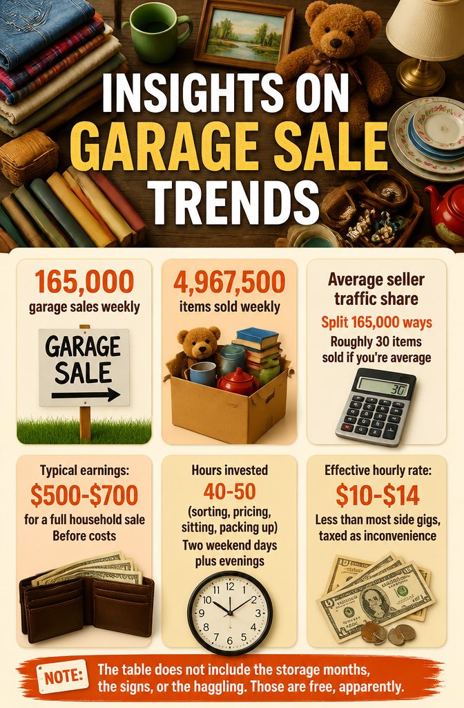 A table with statistics about garage sales and seller earnings.