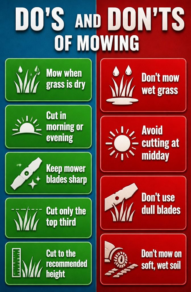 Why Is It Bad to Mow Your Lawn Too Short? 13 A guide illustrating the do's and don'ts of mowing.