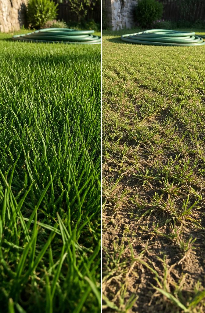 Why Is It Bad to Mow Your Lawn Too Short? 2 A lawn with grass that has been cut too short.
