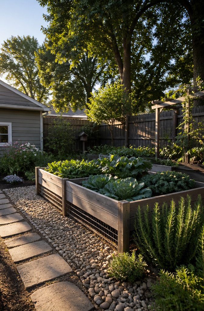 A raised bed with wire mesh at the bottom to prevent pest intrusion.