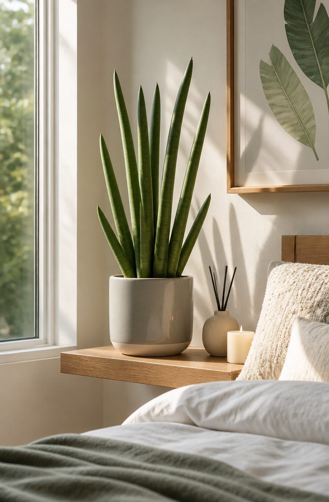 Why the Low Light Drought Tolerant Starfish Snake Plant Is the Star of the Show 10 A starfish snake plant in a bedroom, contributing to indoor air quality.