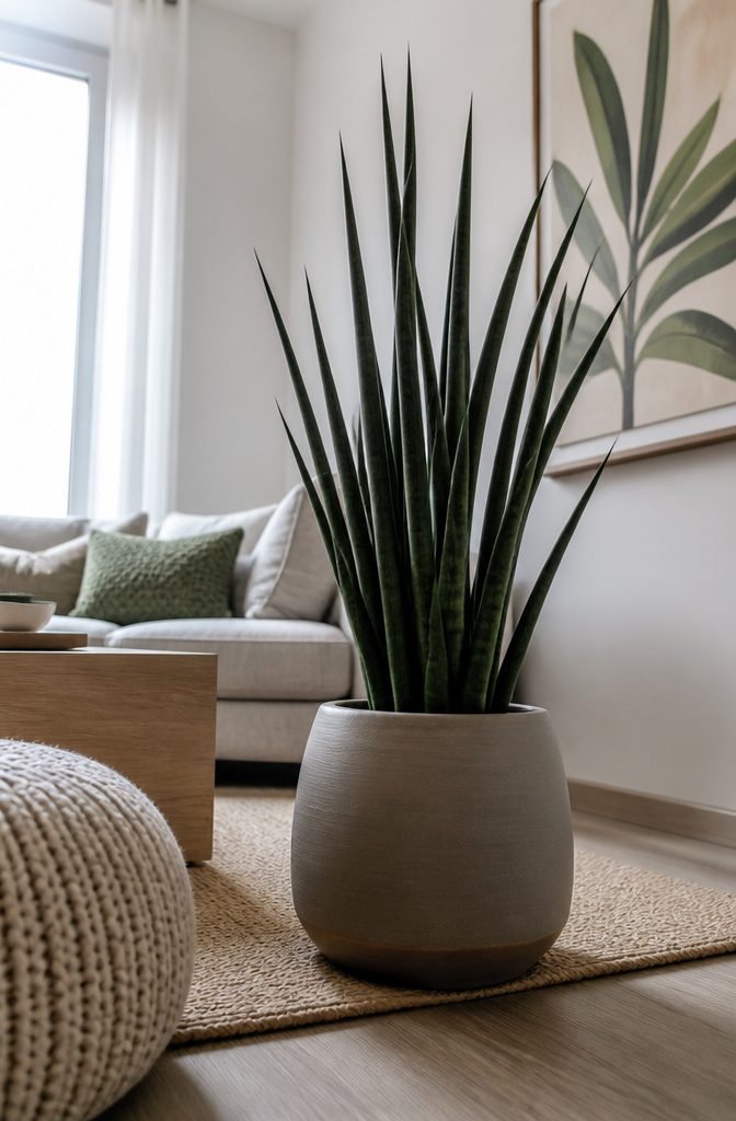 Why the Low Light Drought Tolerant Starfish Snake Plant Is the Star of the Show 9 A mature starfish snake plant in a pot, approximately 3 feet tall.