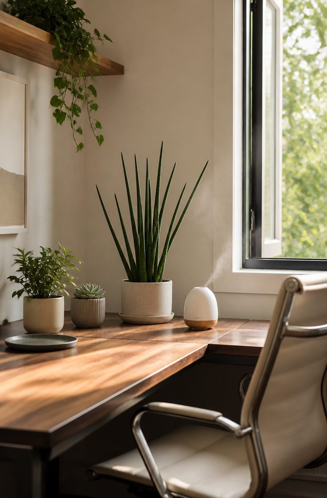 Why the Low Light Drought Tolerant Starfish Snake Plant Is the Star of the Show 6 A starfish snake plant on a corner desk in a home office.