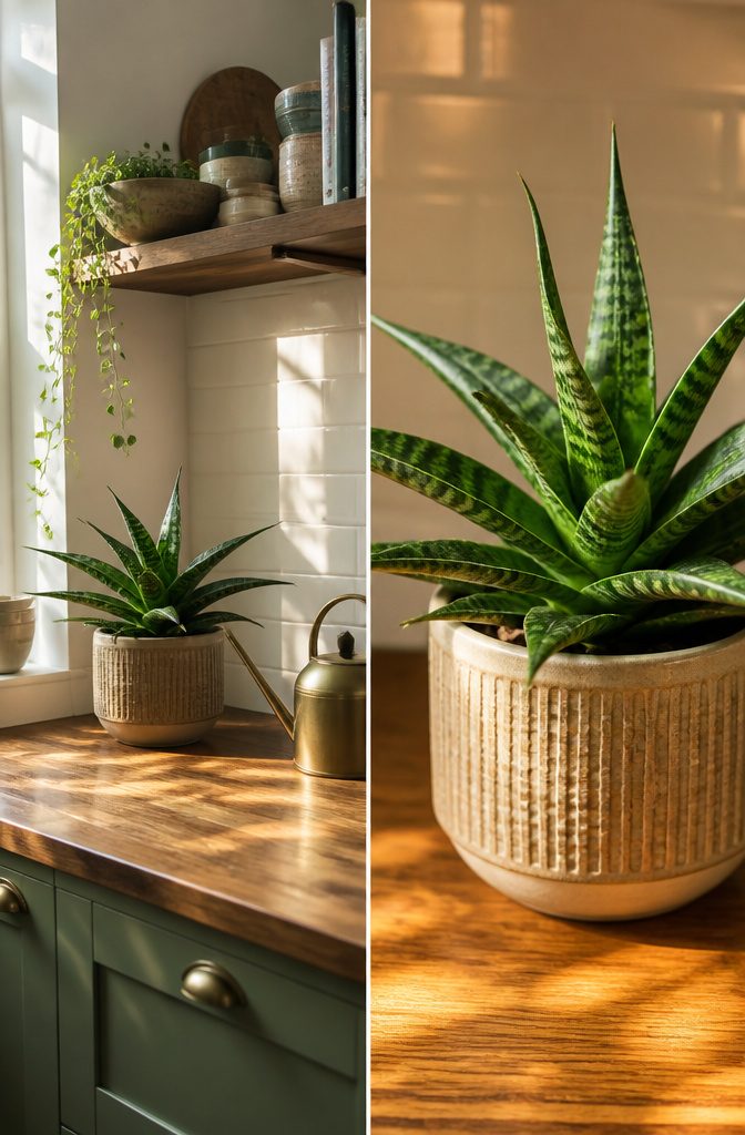 Why the Low Light Drought Tolerant Starfish Snake Plant Is the Star of the Show 3 A starfish snake plant in a pot on a wooden surface.