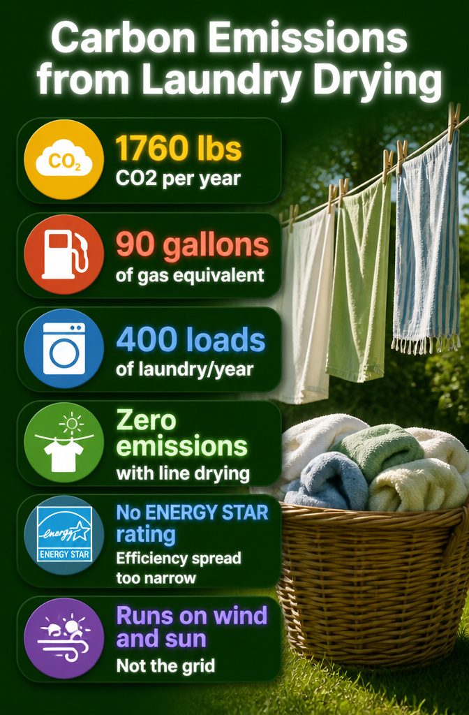 Information graphic depicting carbon emissions from laundry drying.