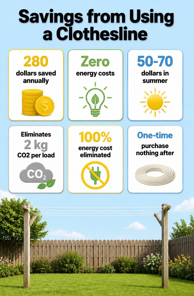 Information graphic showing potential savings from using a clothesline.