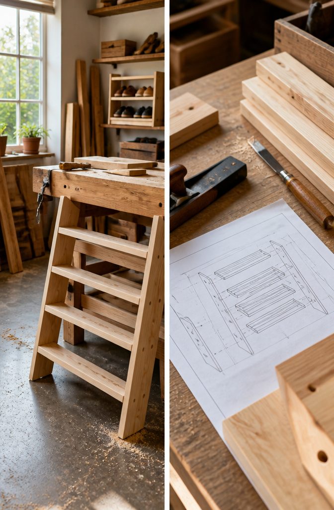 Materials for building a slim wall-mounted shoe rack.